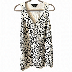 Michel Studio Women’s White Black Lace Floral Zipper Front Tank Top 1X